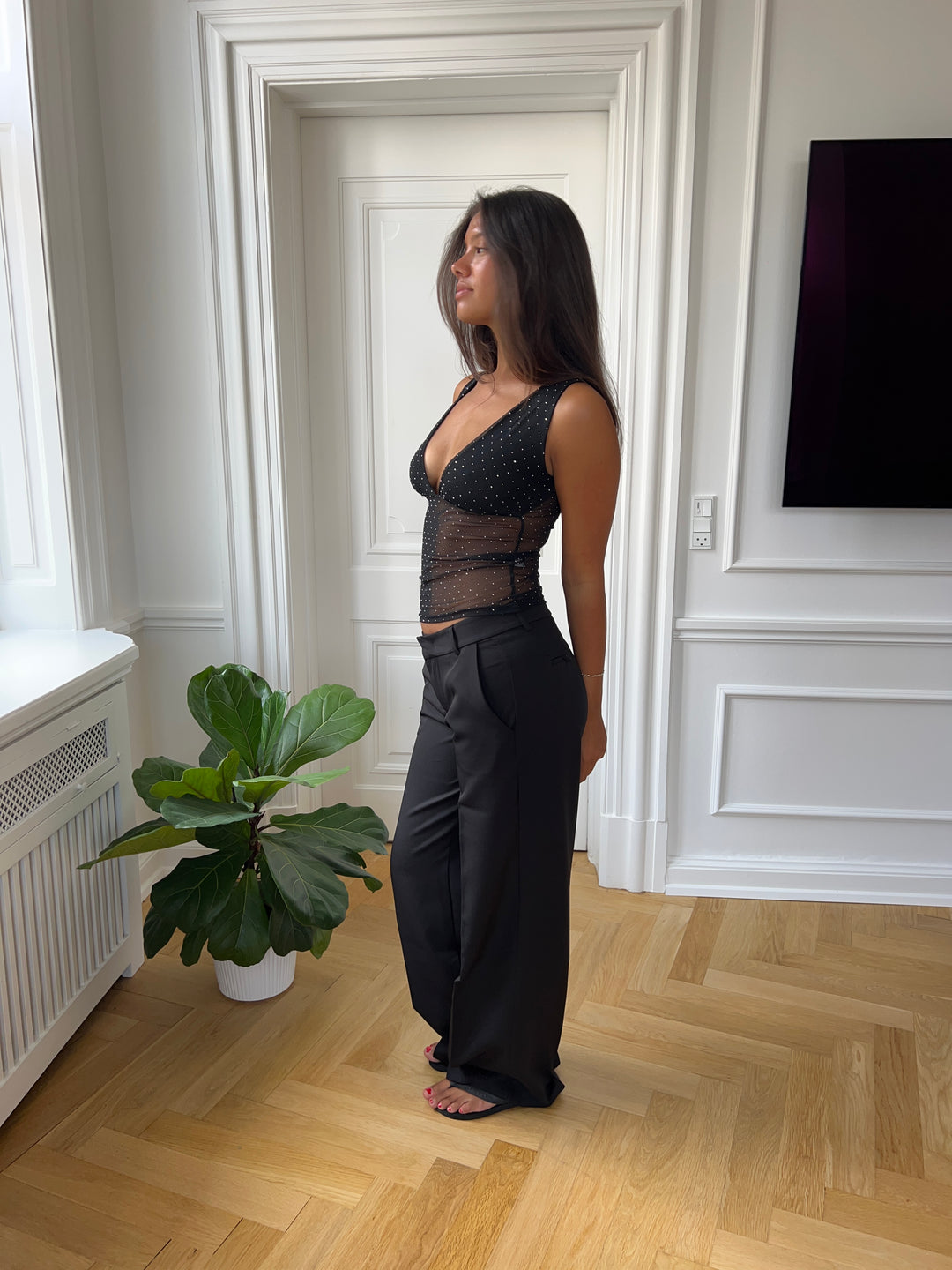Francesca Rivet V-Neck Top - Black