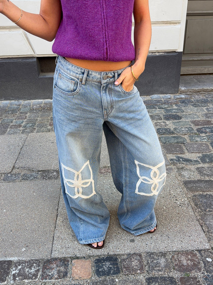 Kira button detail baggy denim jeans - Medium blue