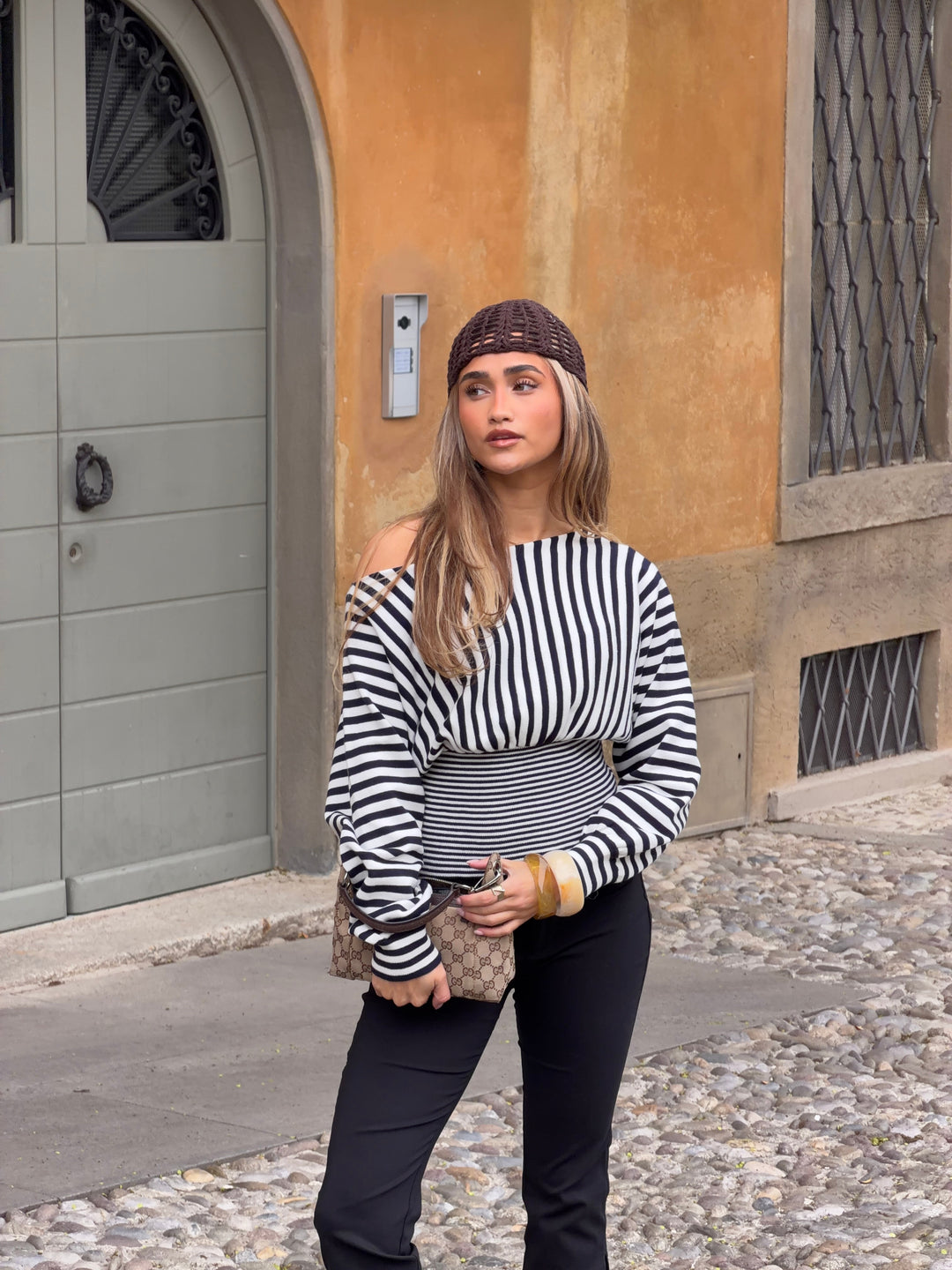 Kamma striped fitted sweater - Navy/white