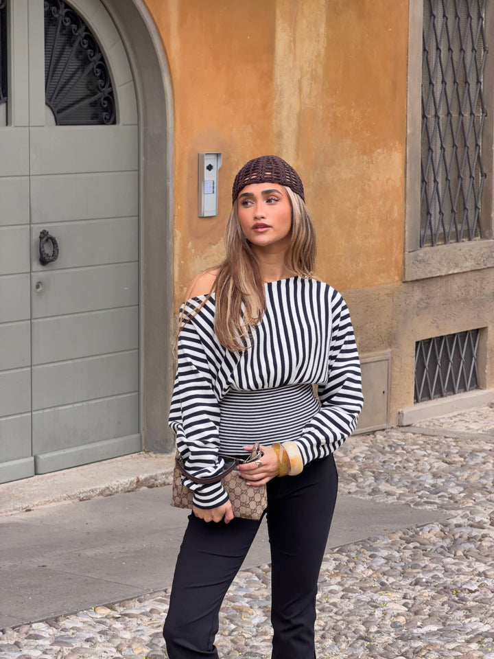 Kamma striped fitted sweater - Navy/white