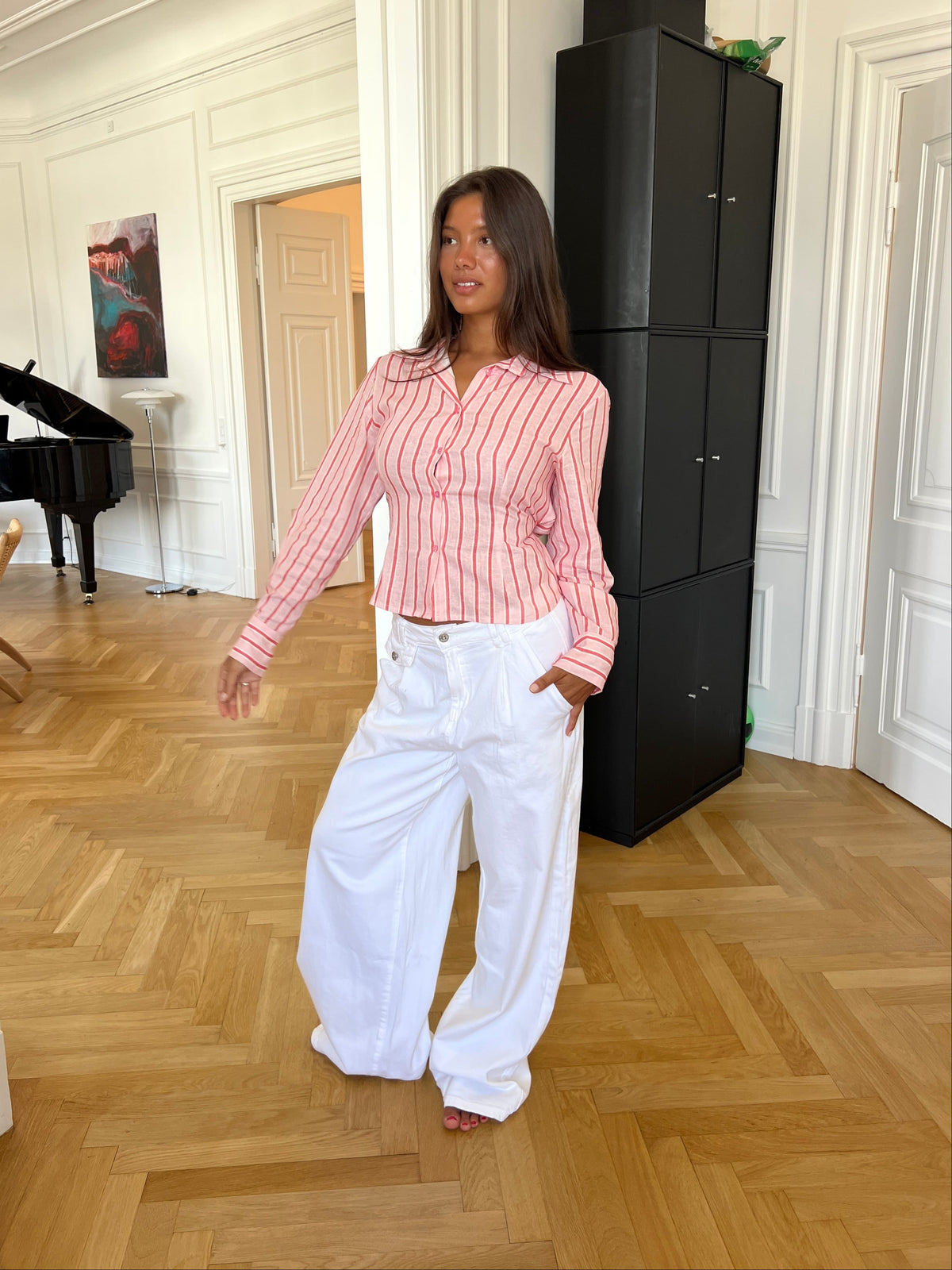 Liora Striped Linen Shirt Light Pink