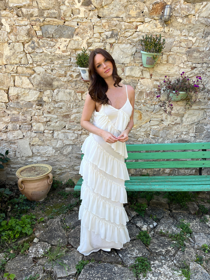 Rie maxi ruffle dress - White
