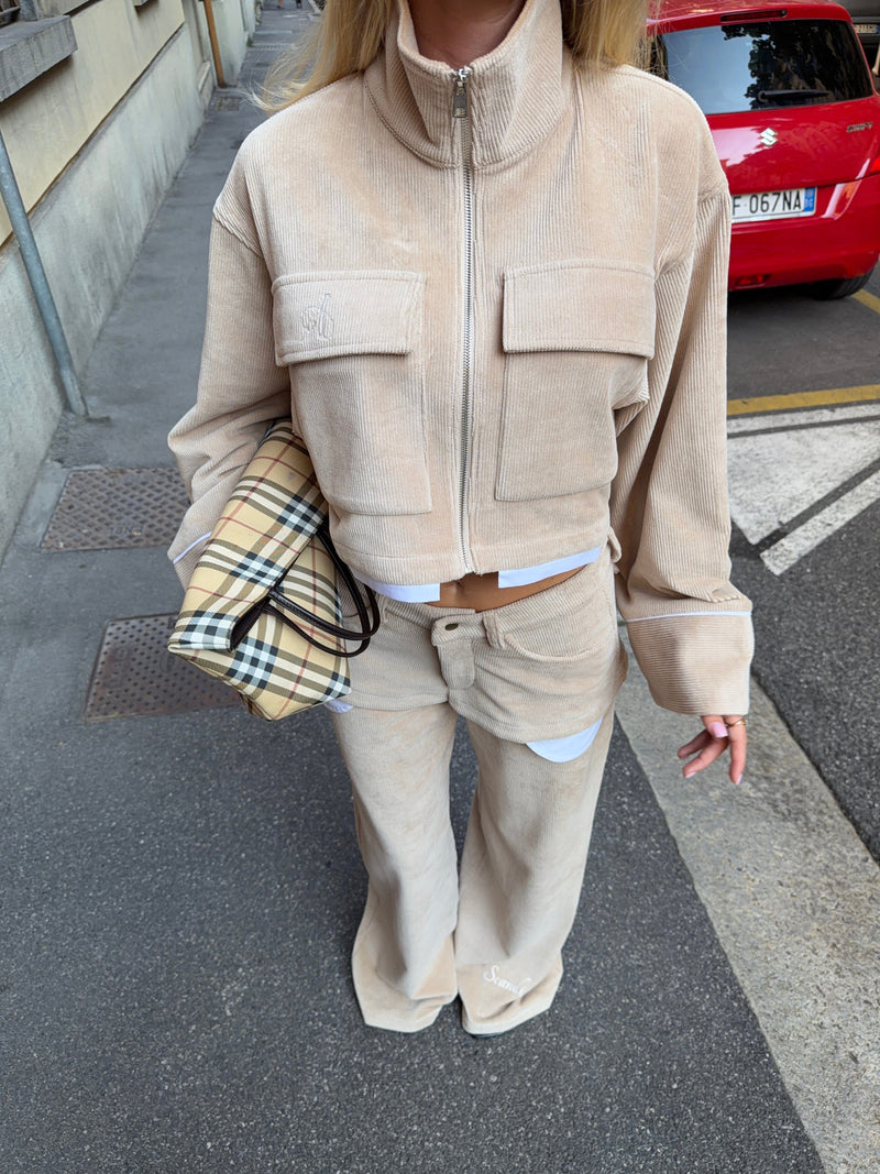 Elora cropped velvet jacket - Beige