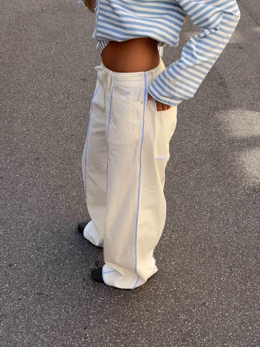 Jua stripe detail baggy pants - Cream white