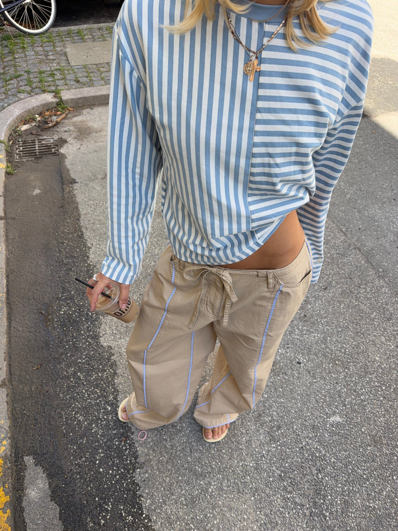 Lumi striped long-sleeved polo - Light blue/white