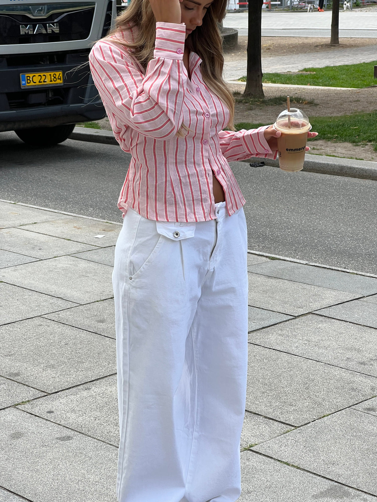 Liora Striped Linen Shirt Light Pink