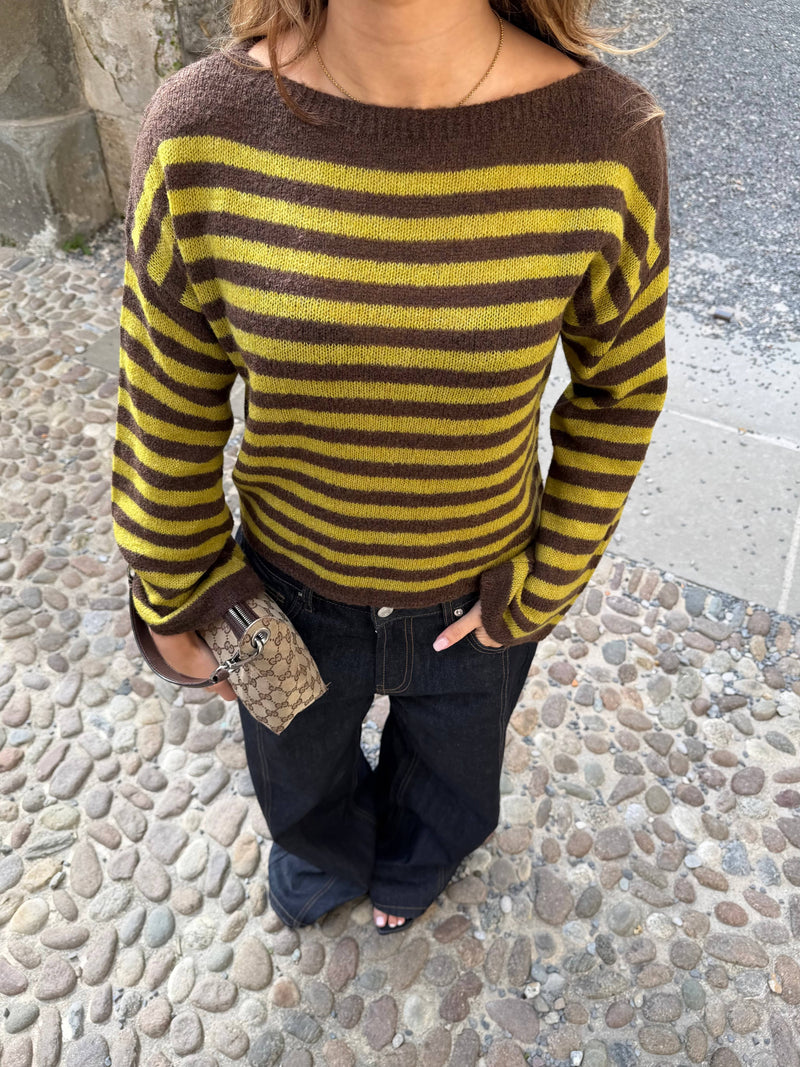 Oline striped boat neck sweater - Brown/green