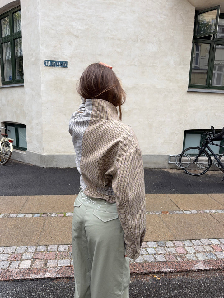 Melona checked high neck bomber jacket - Beige/brown