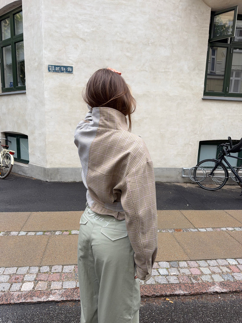 Melona checked high neck bomber jacket - Beige/brown