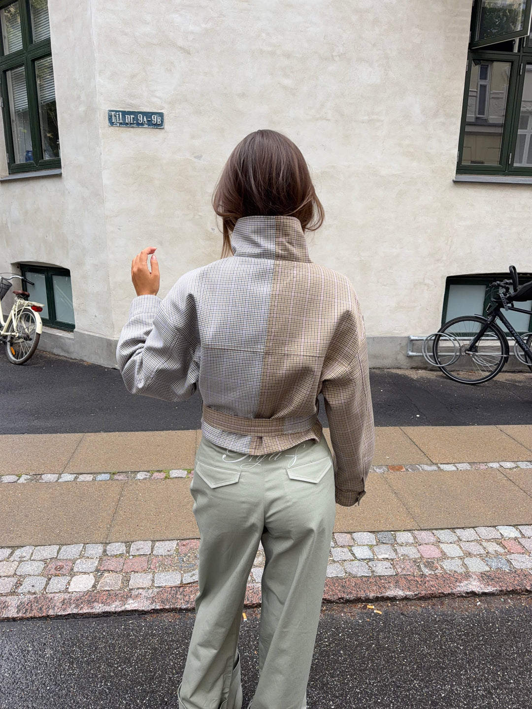 Melona checked high neck bomber jacket - Beige/brown