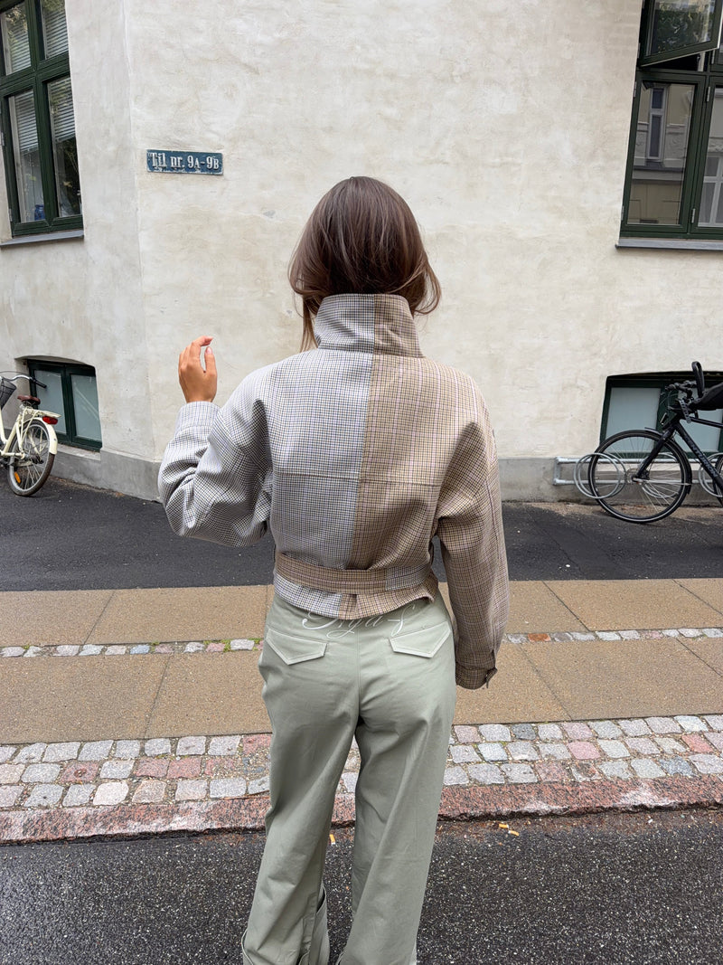 Melona checked high neck bomber jacket - Beige/brown
