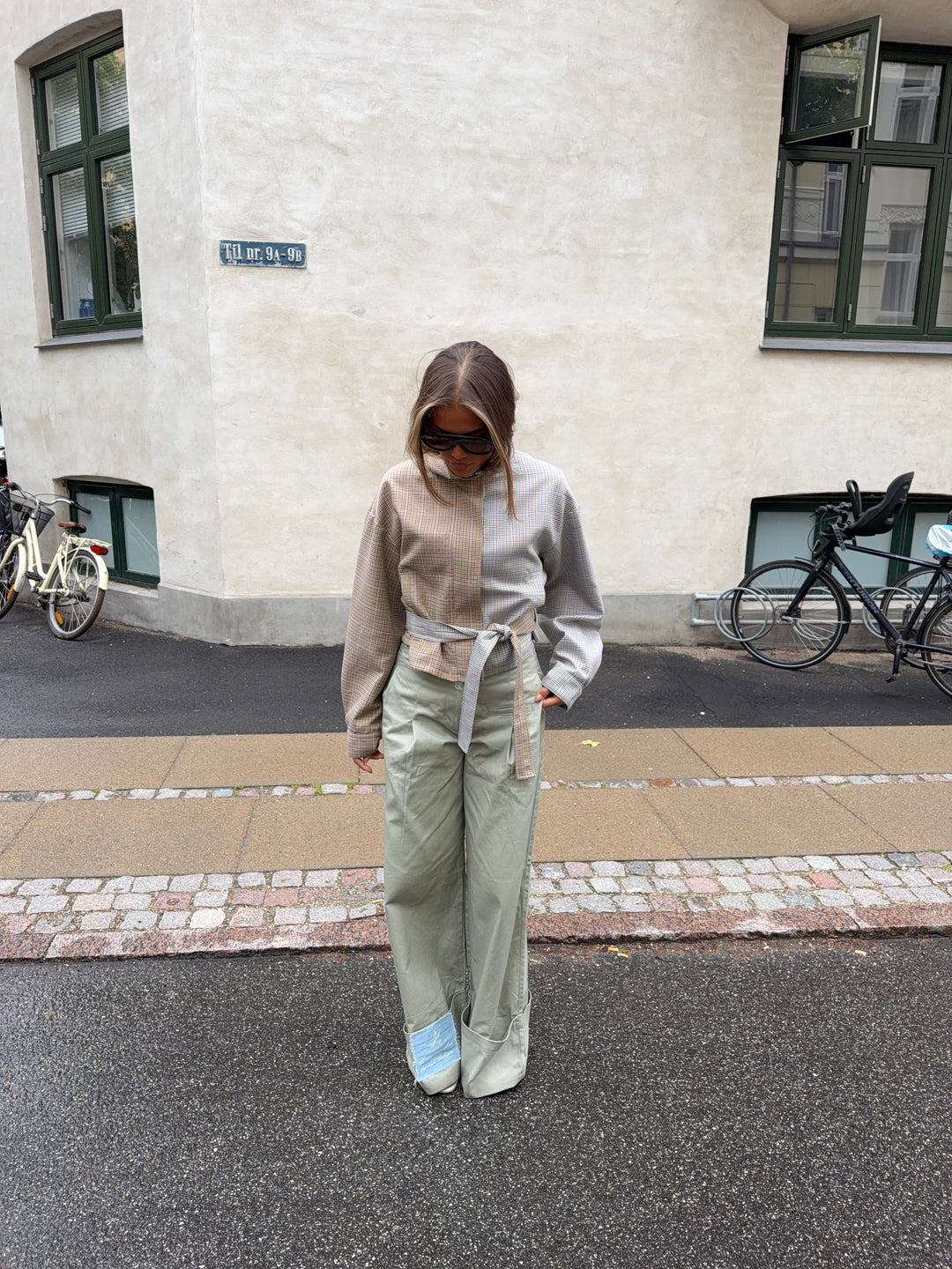 Melona checked high neck bomber jacket - Beige/brown