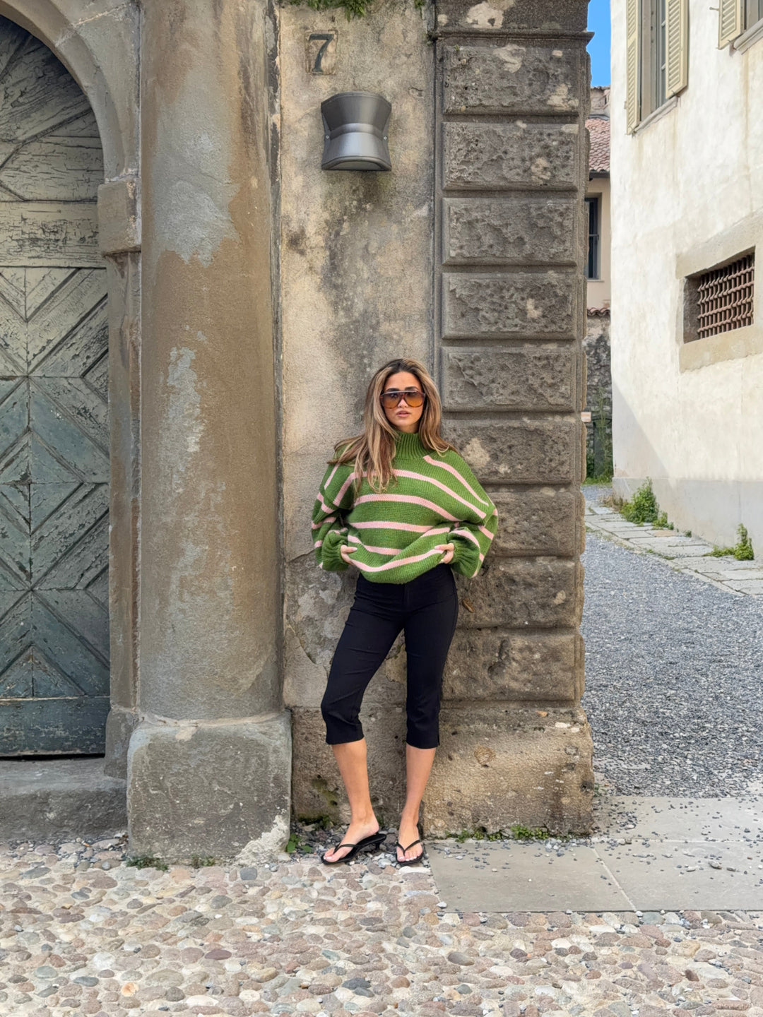 Embla striped high-neck sweater - Pink/green