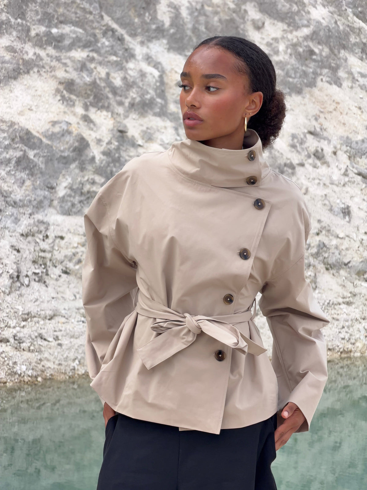 Alessia Funnel Neck Jacket Beige