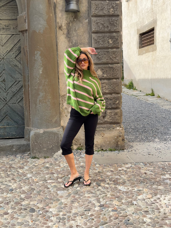 Embla striped high-neck sweater - Pink/green