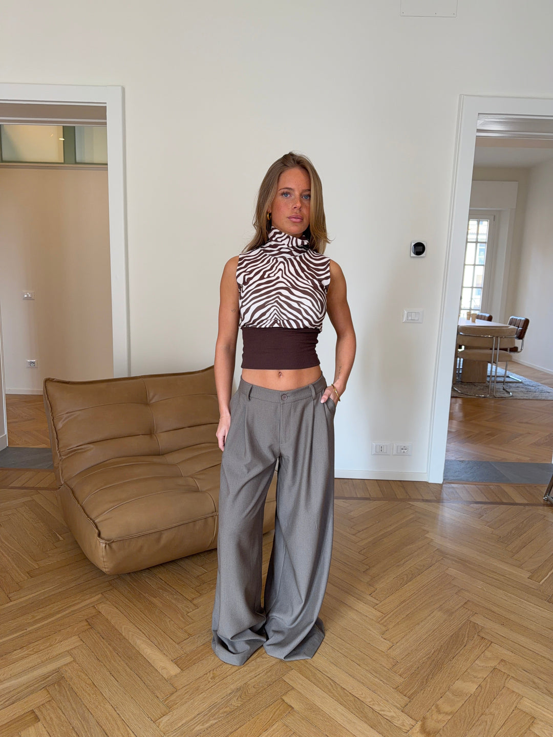 Jutta zebra top - Brown/white