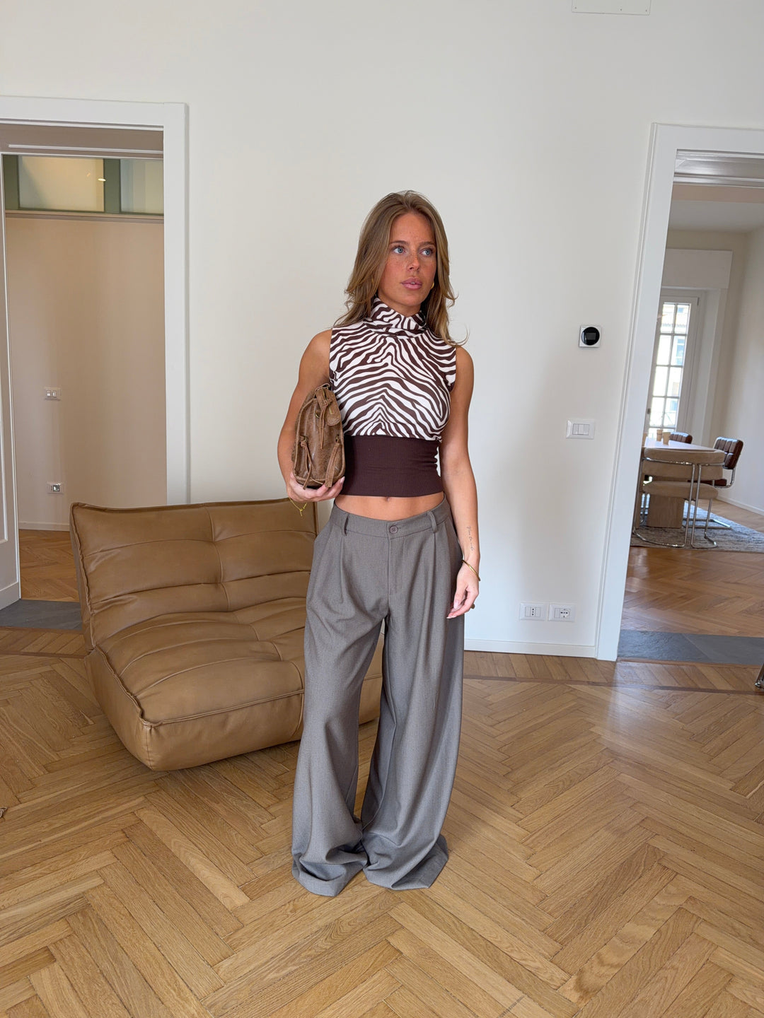 Jutta zebra top - Brown/white