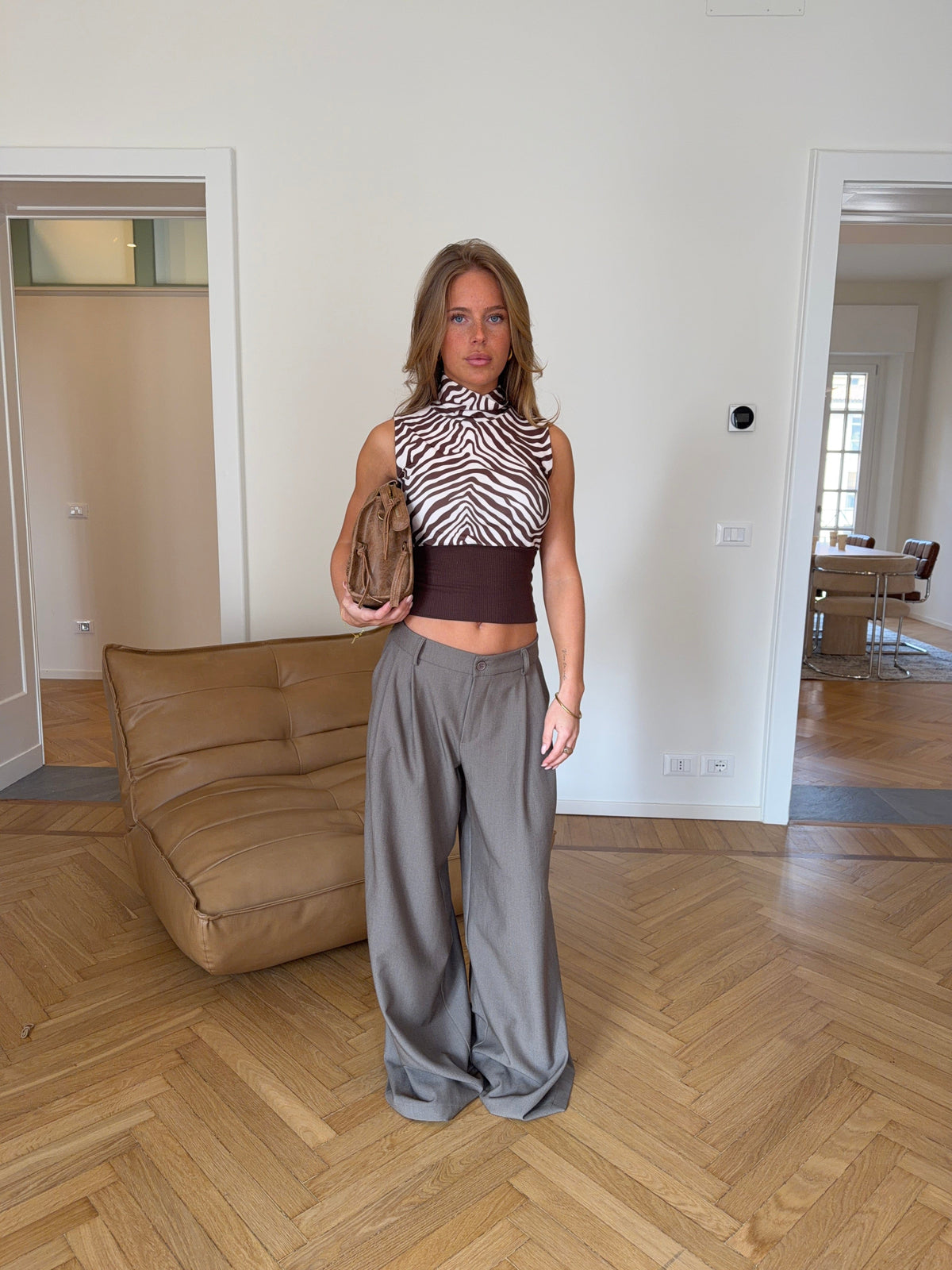 Jutta Zebra Top Brown