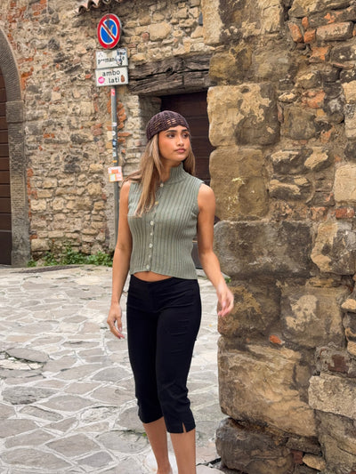 Sigga high neck button top - Sage