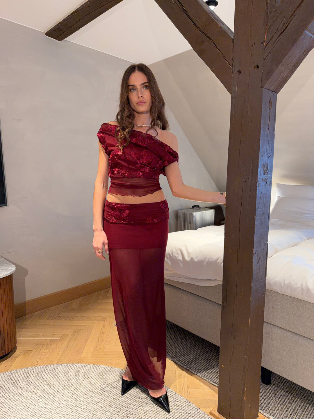 Kivo maxi mesh skirt - Dark red