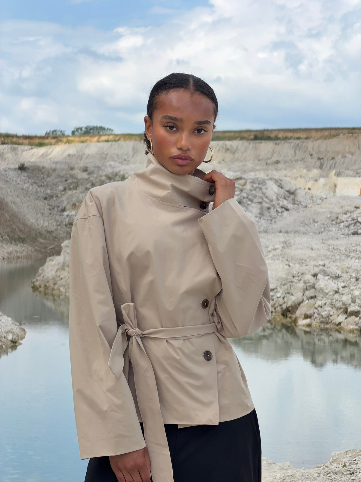 Alessia Funnel Neck Jacket Beige