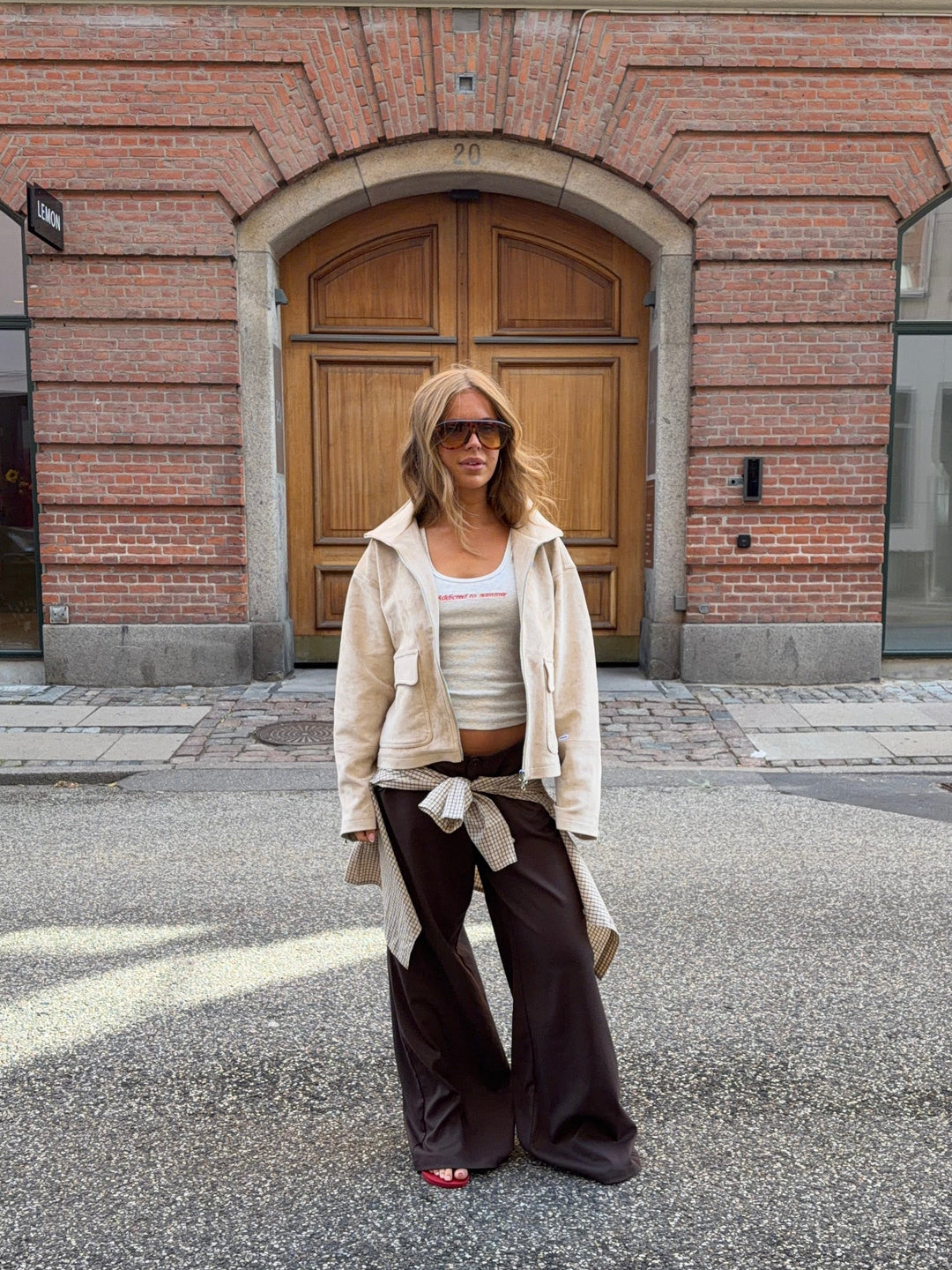 Leah high neck suede jacket - Beige