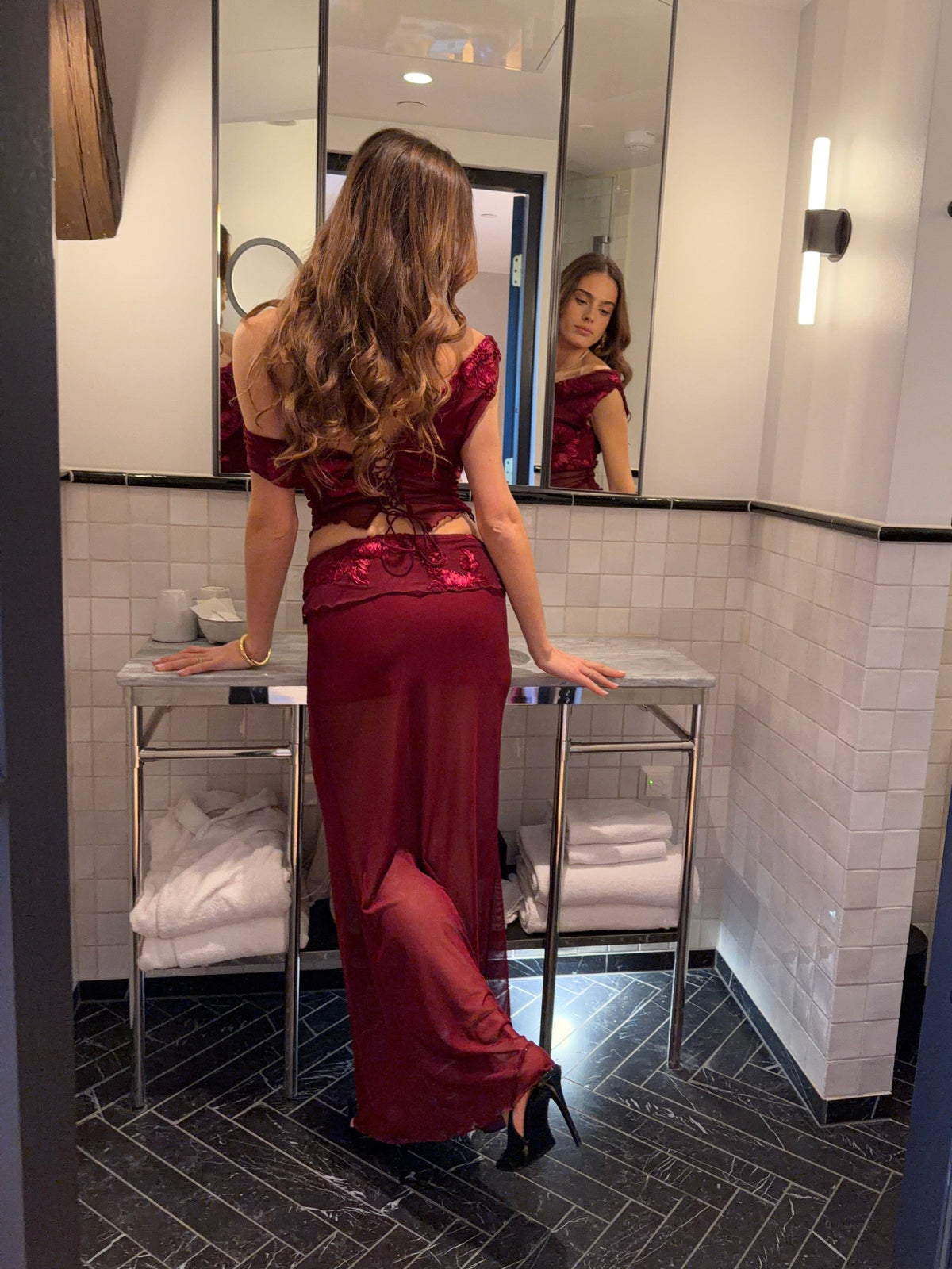 Kivo Mesh Skirt Dark Red