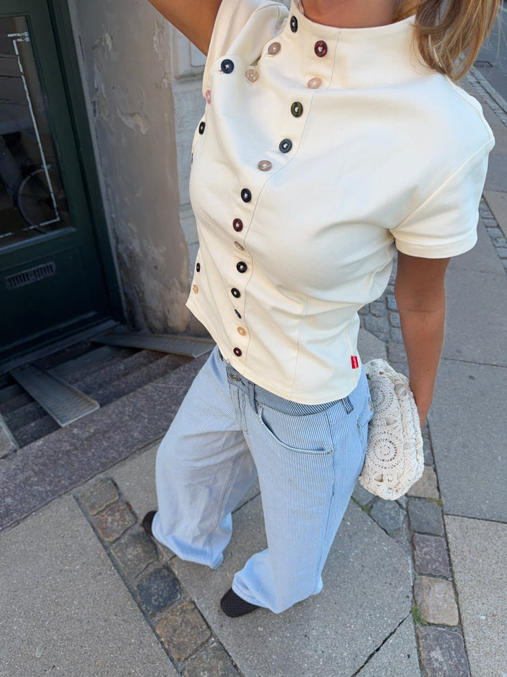 Kari button detail short-sleeved top - Cream white
