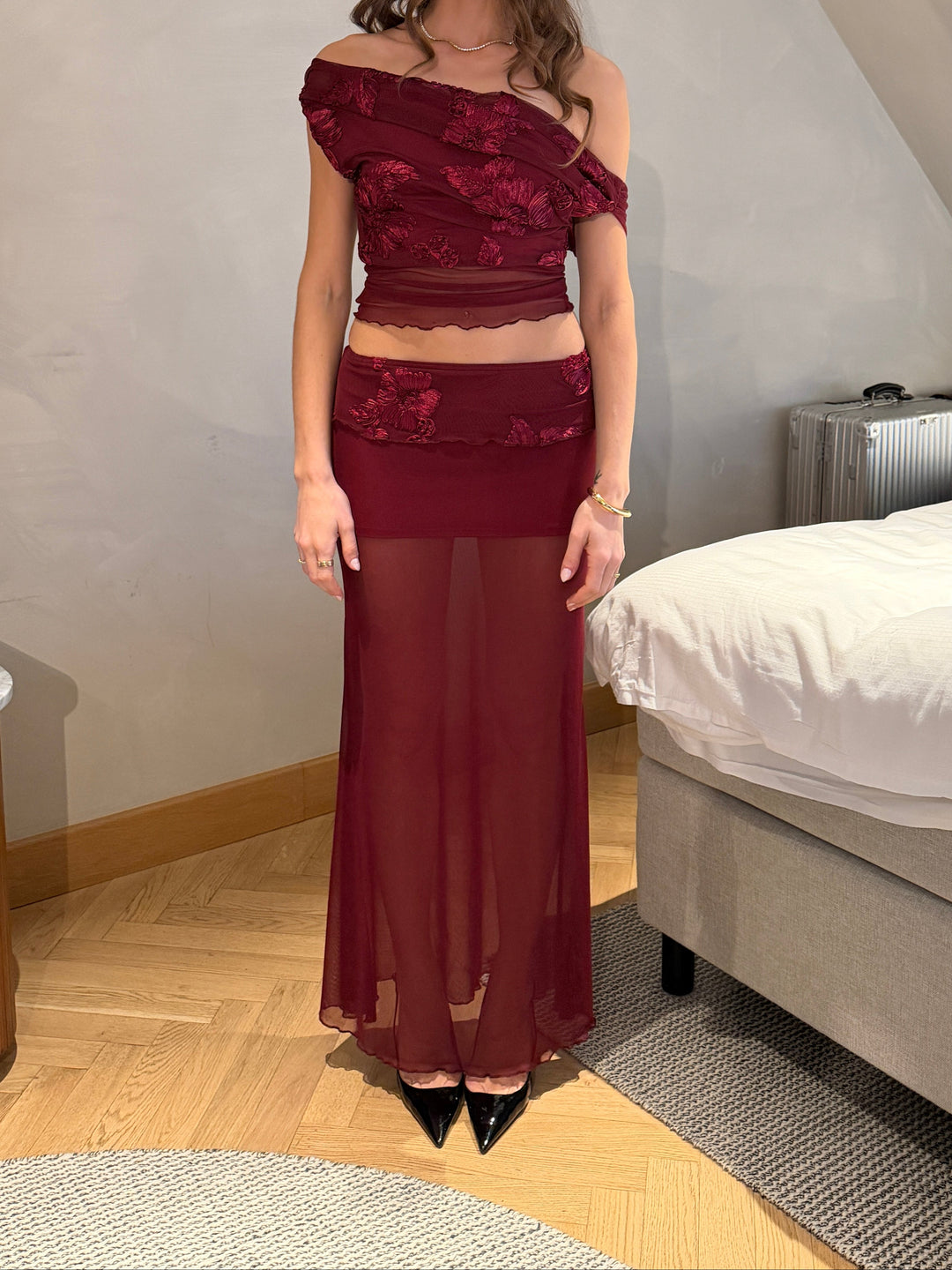 Kivo maxi mesh skirt - Dark red