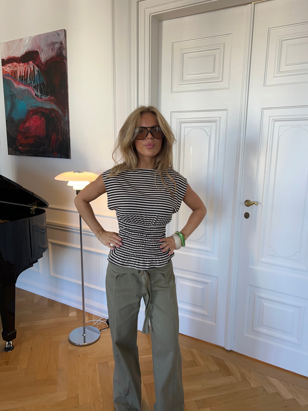 Bianca striped smock top - Brown/white