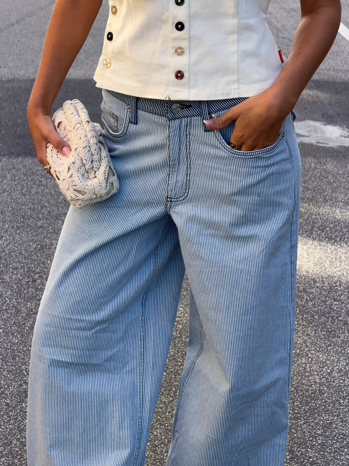 Bianca Striped Jeans White