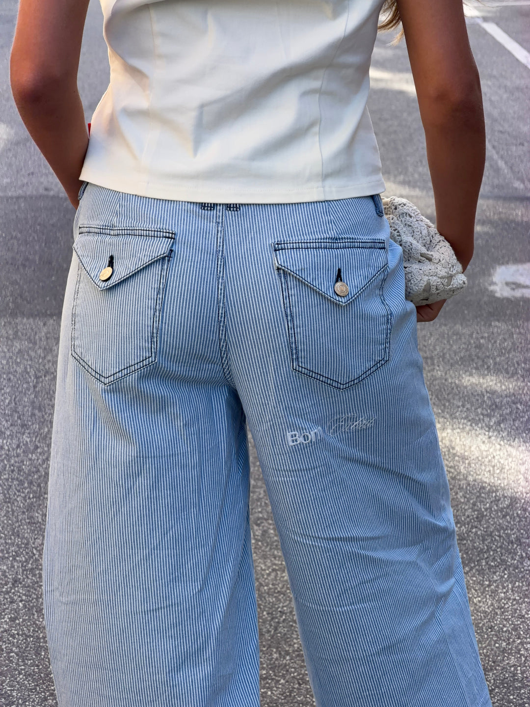 Bianca striped low-rise loose jeans - White/blue