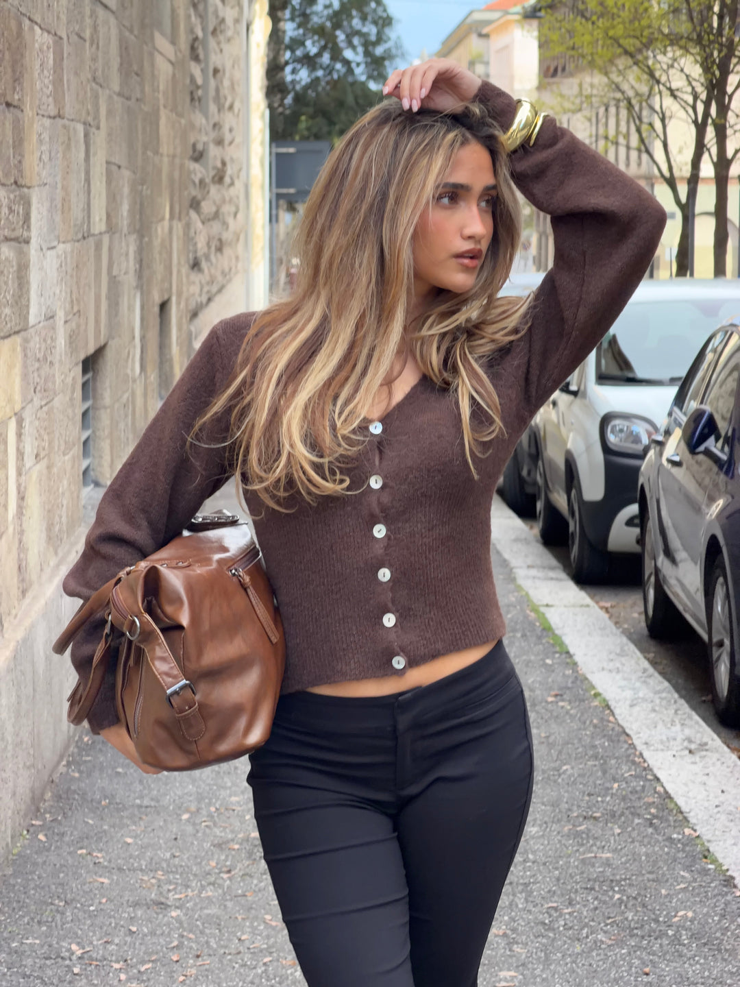 Vigga fitted cardigan - Dark brown