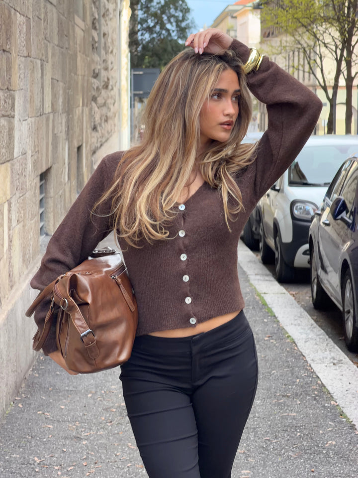 Vigga fitted cardigan - Dark brown