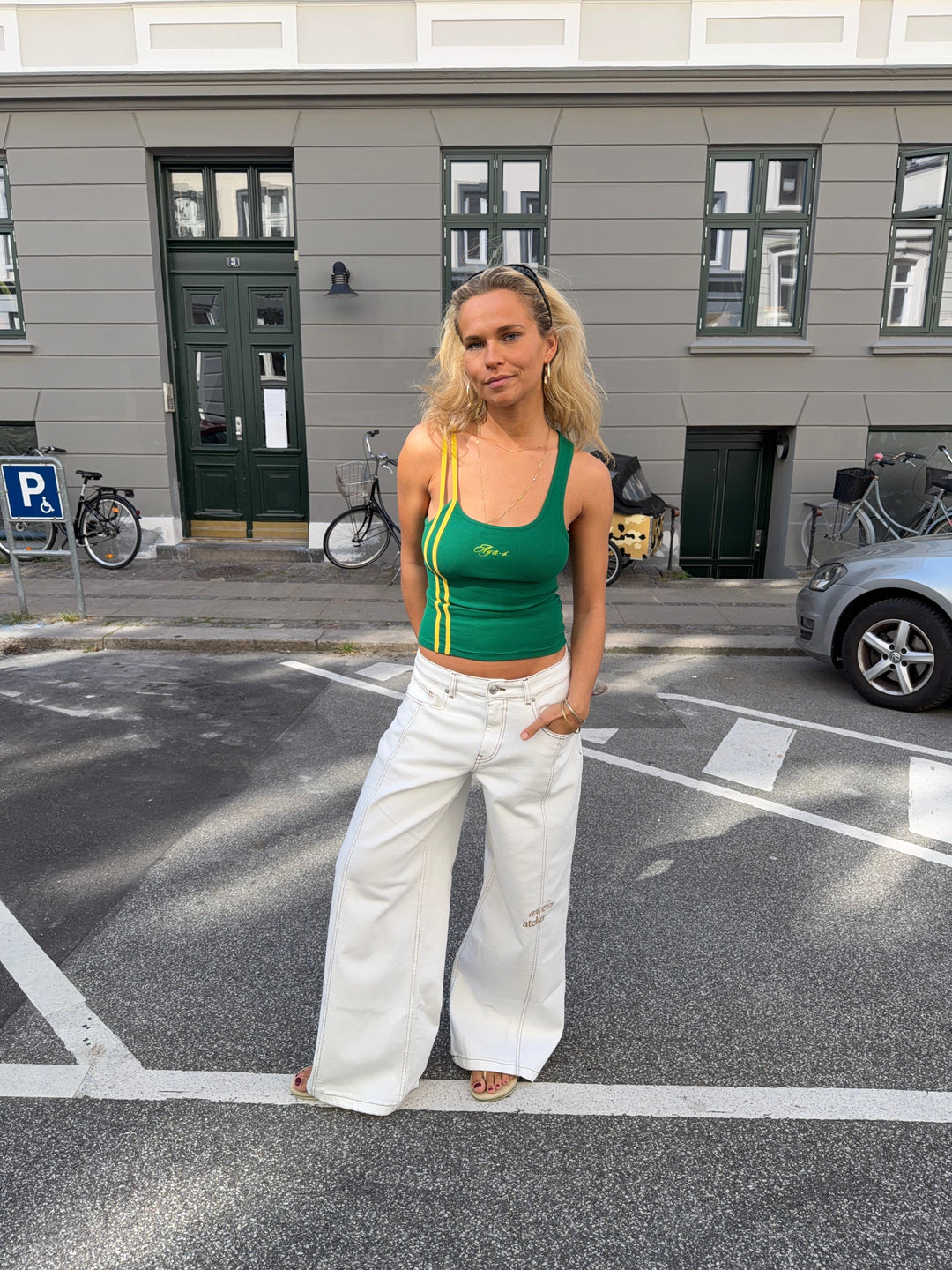 Leora rib top - Green/yellow