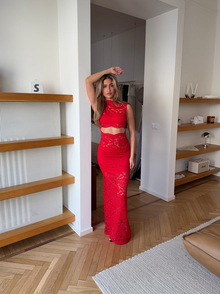 Lydia lace maxi dress  - Red