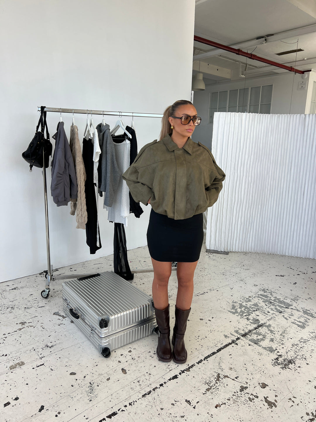 Arlinda suede bomber jacket  - Dark green
