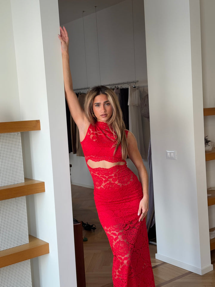 Lydia lace maxi dress  - Red