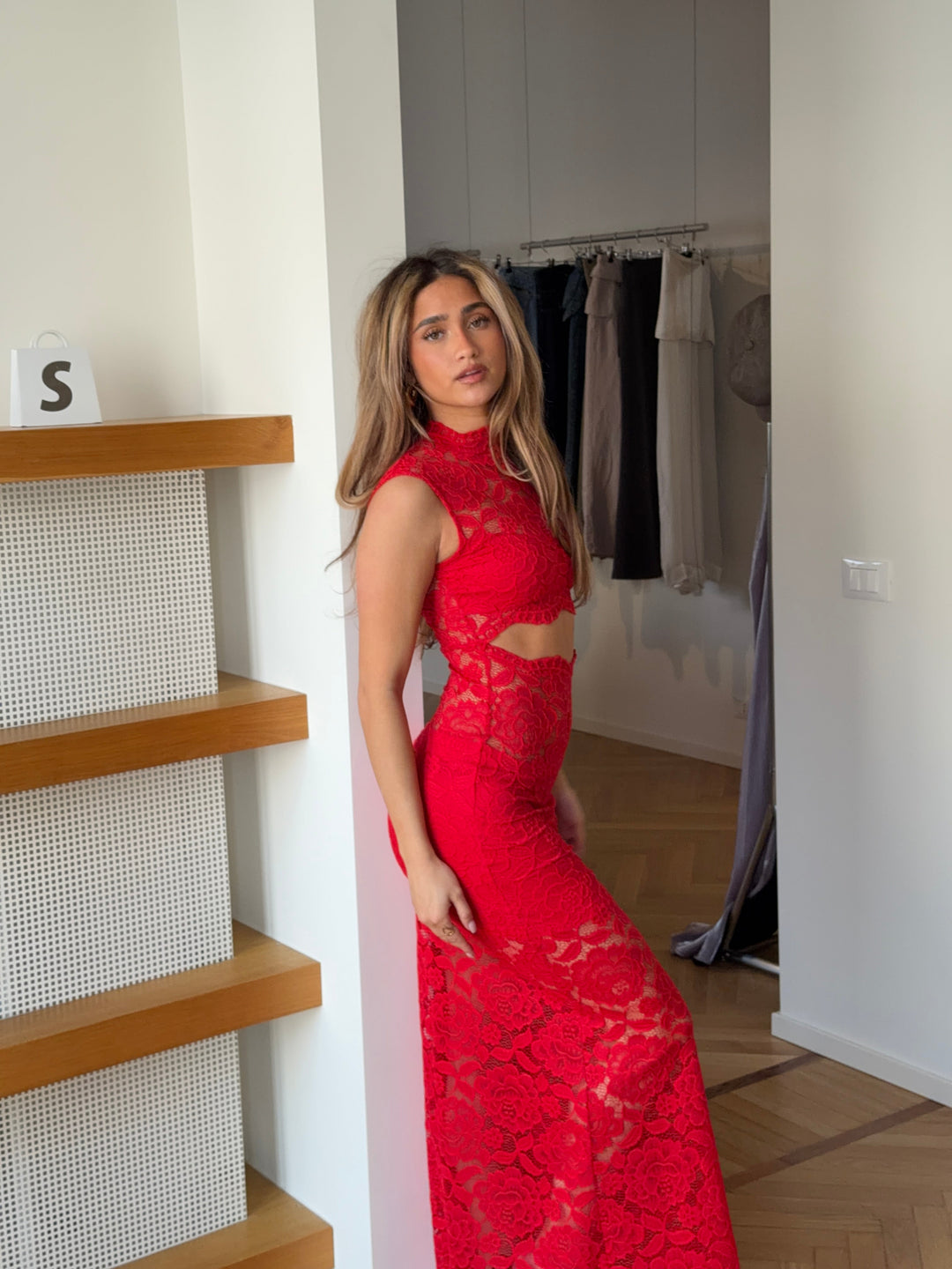 Lydia lace maxi dress  - Red