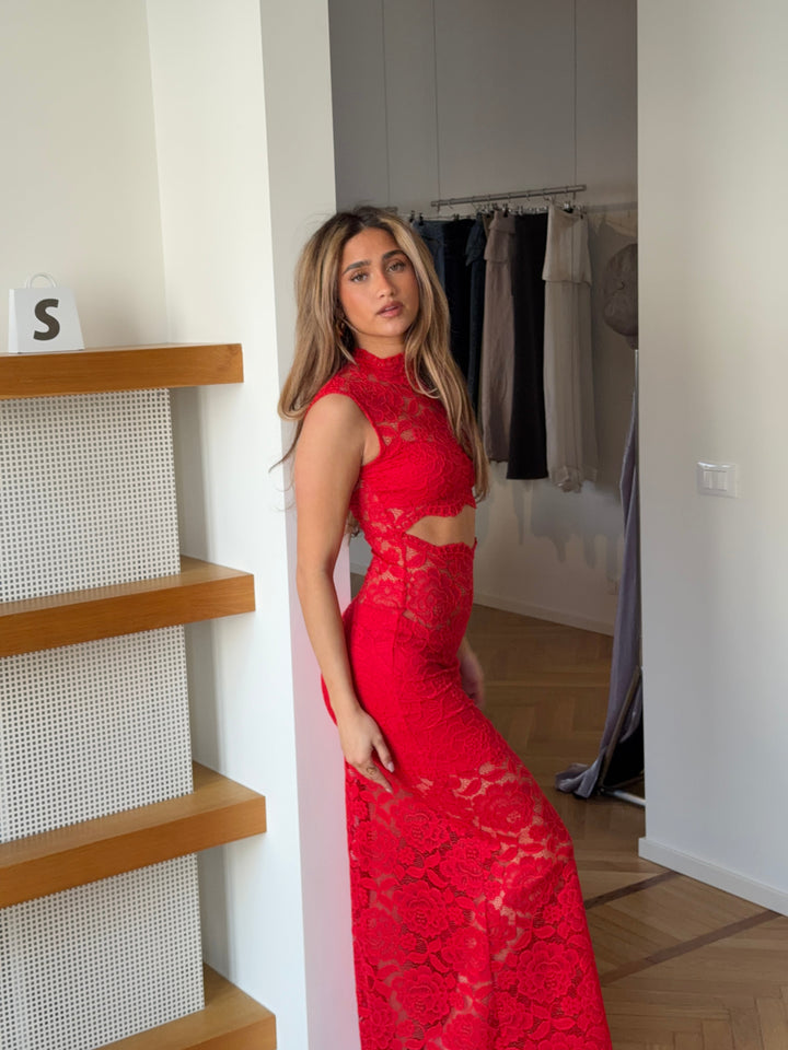 Lydia lace maxi dress  - Red