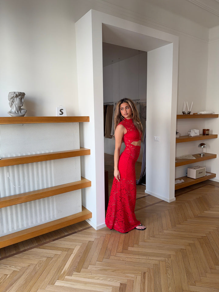 Lydia lace maxi dress  - Red