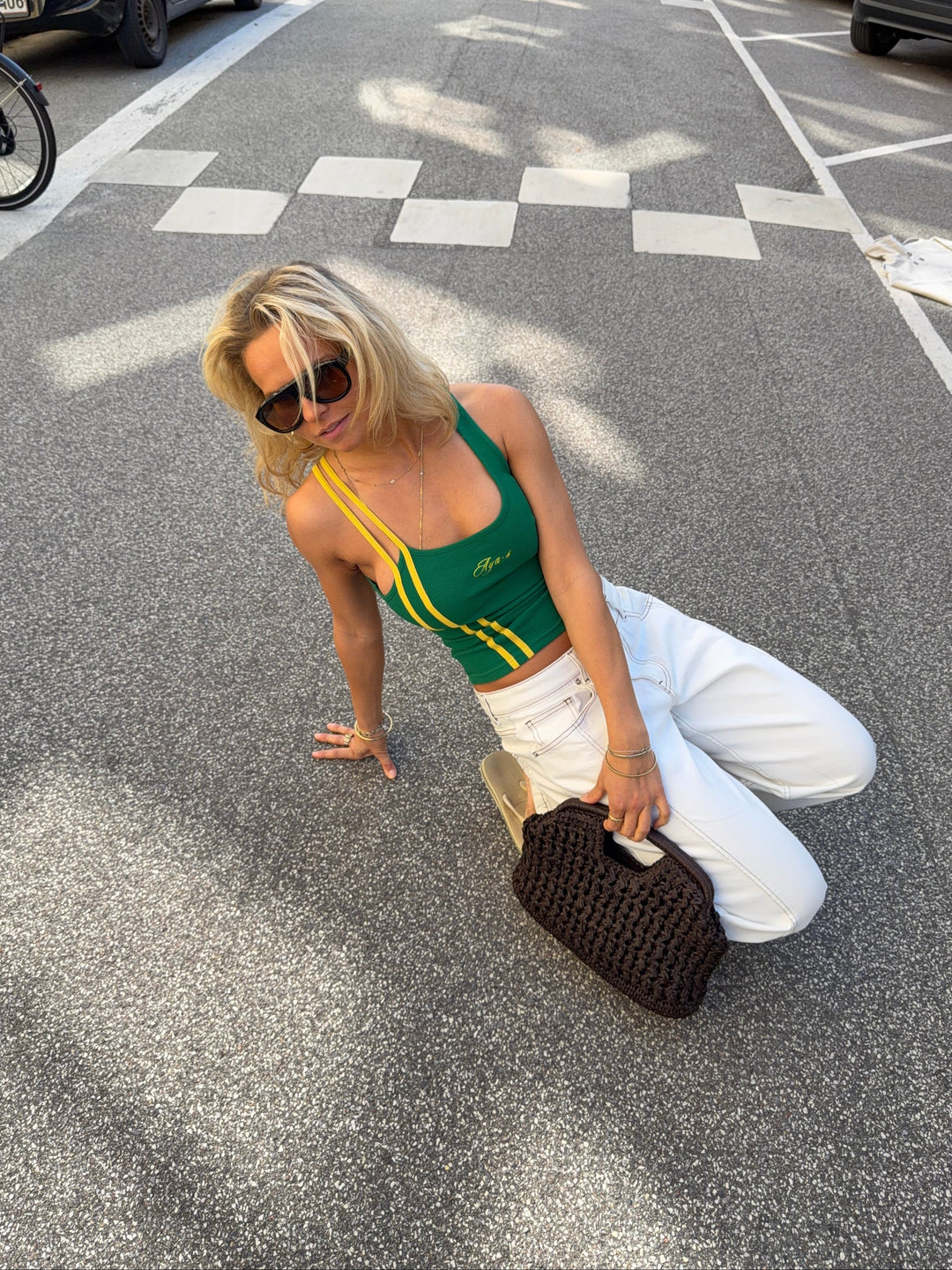 Leora rib top - Green/yellow
