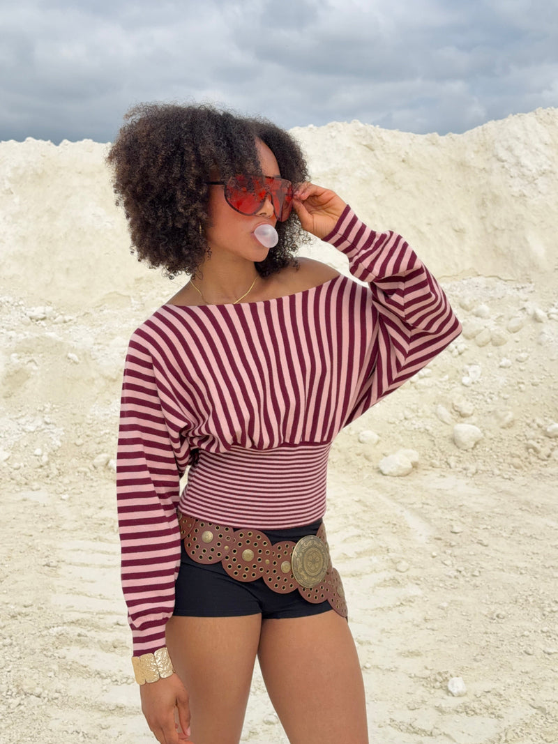 Kamma striped fitted knit - Rose/burgundy