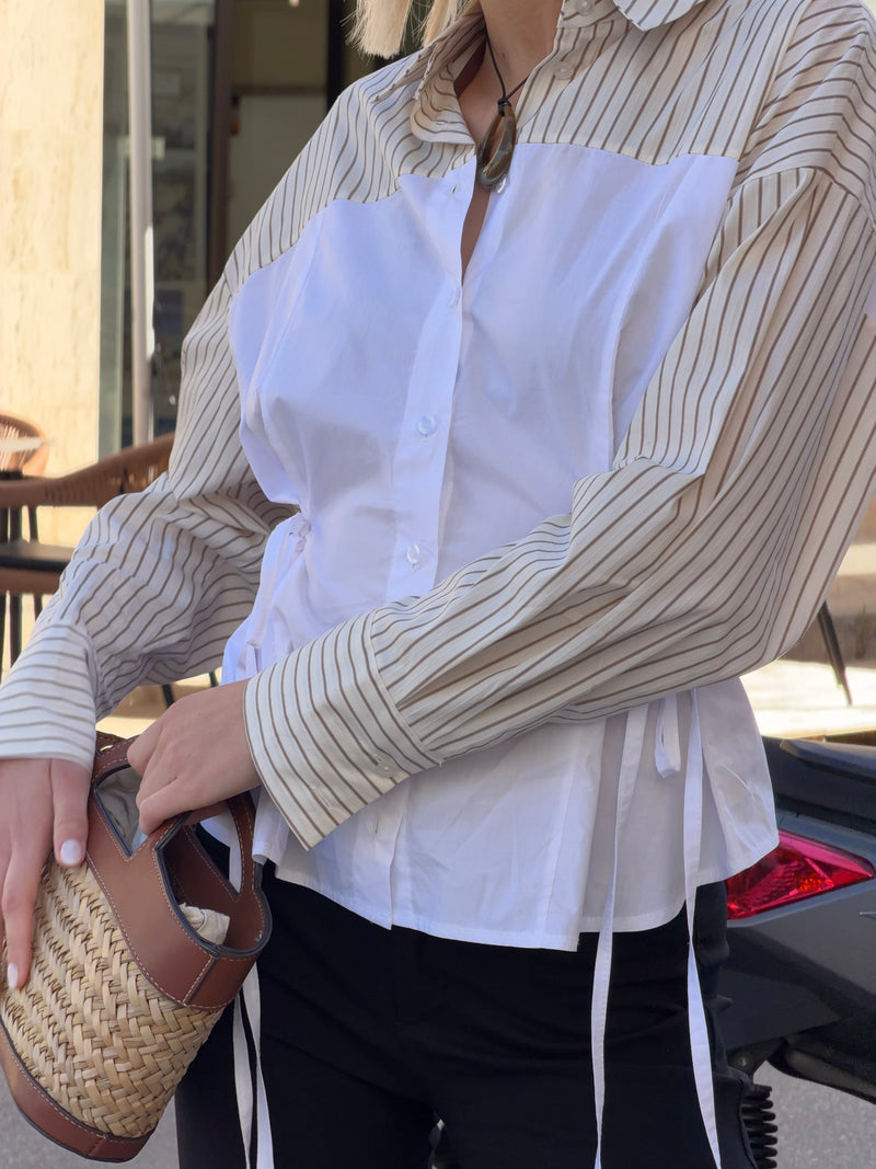 Minna tie-front shirt - Beige/white