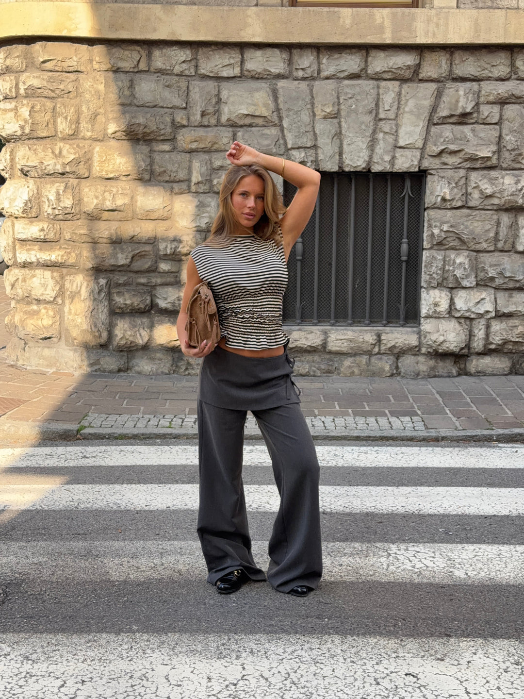 Laura tie-waist suit pants - Melange grey