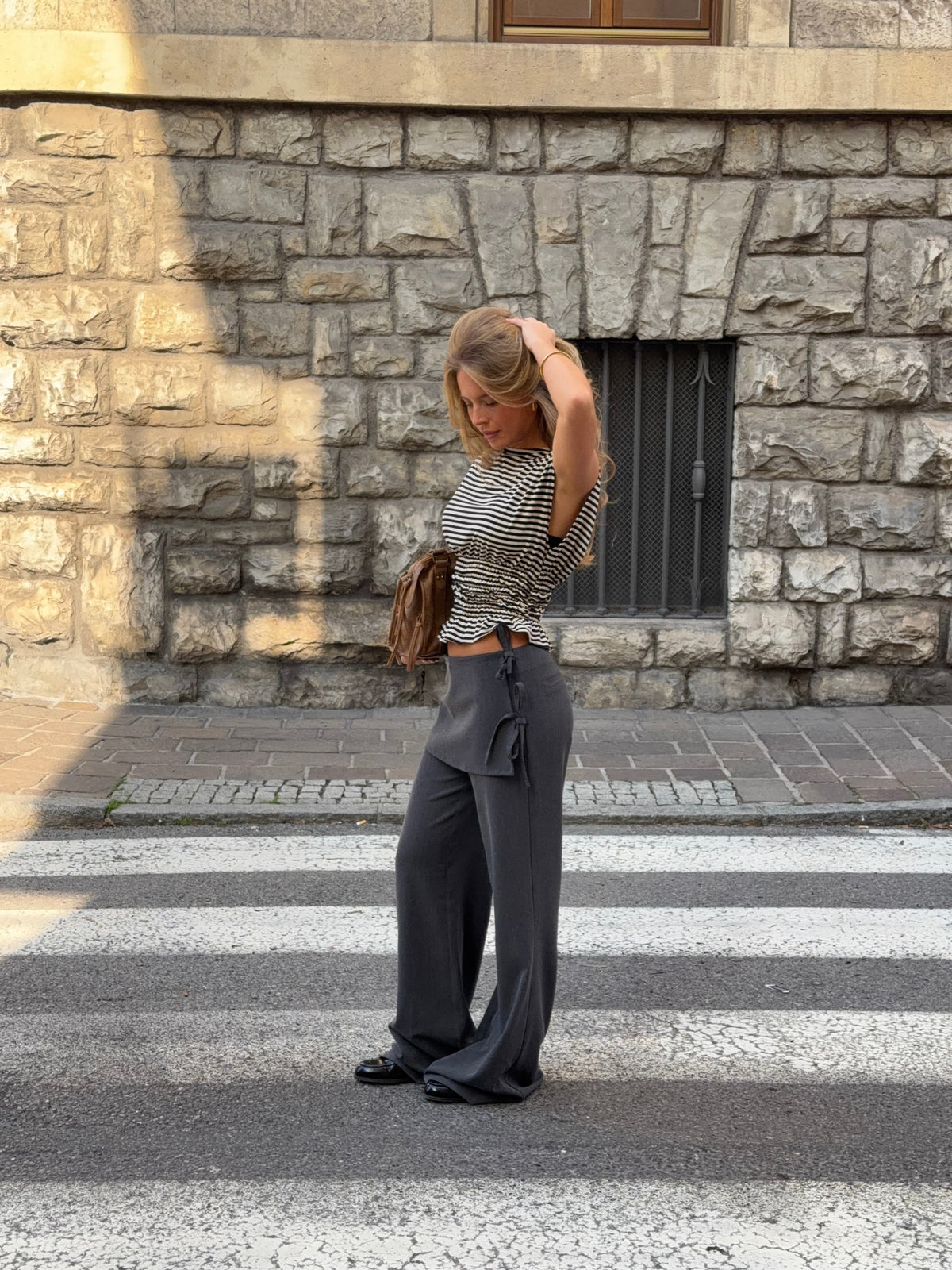 Laura Tie-Waist Suit Pants Grey