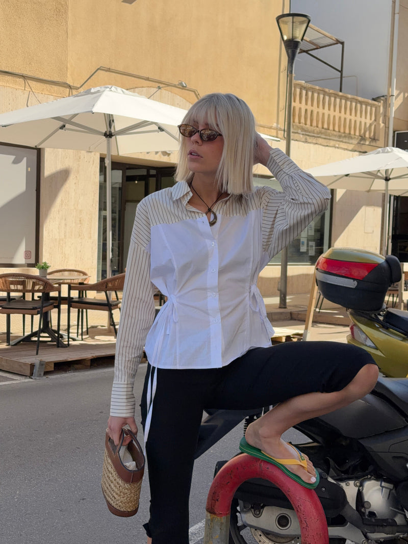 Minna tie-front shirt - Beige/white