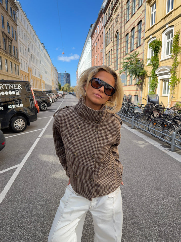 Cleo funnel neck trenchcoat jacket - Brown check