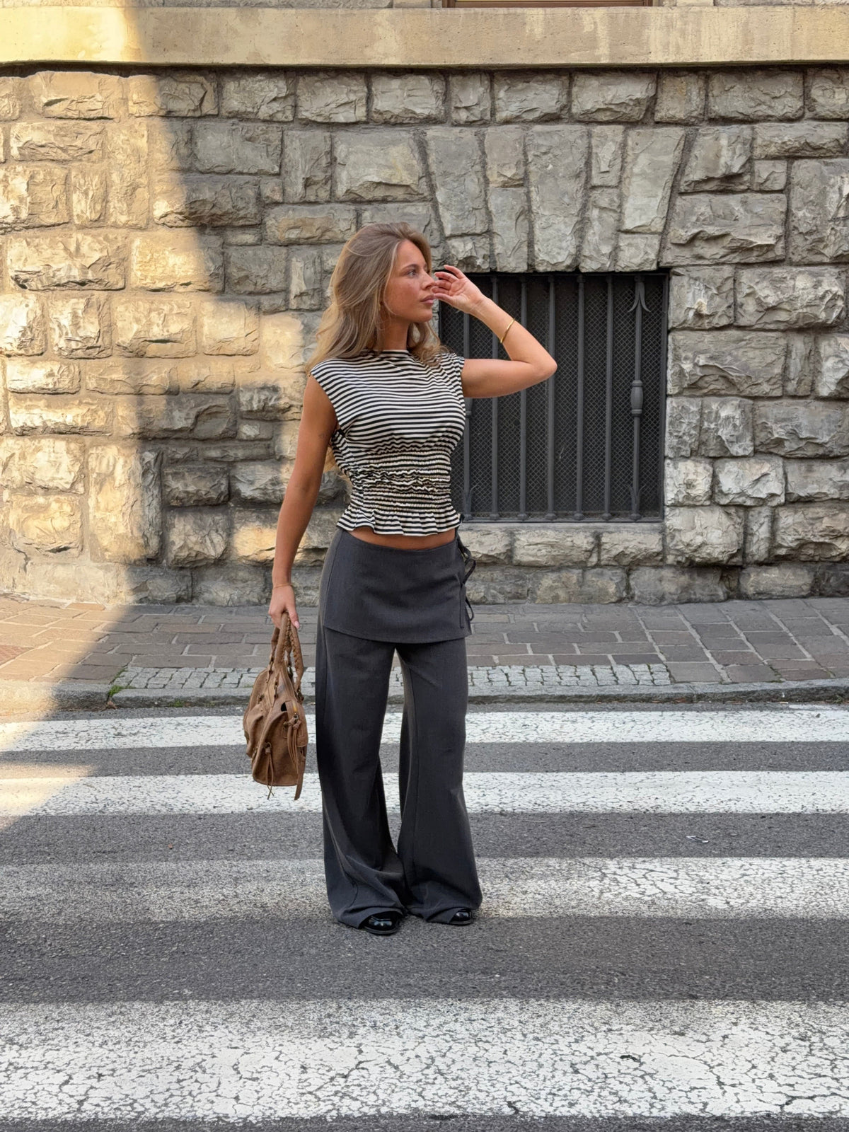 Laura Tie-Waist Suit Pants Grey