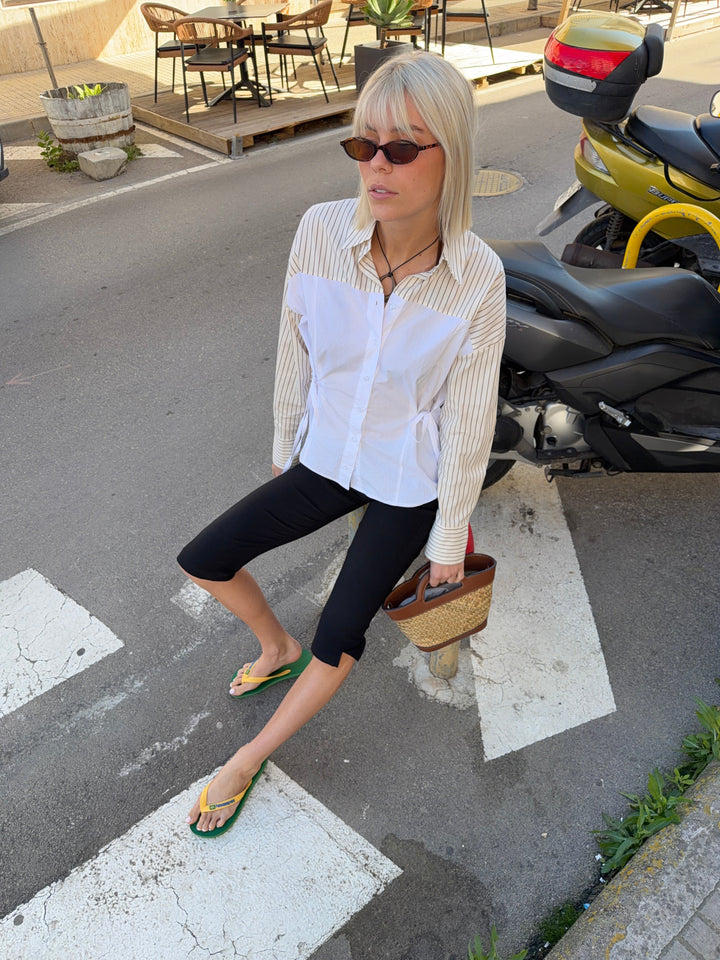 Minna tie-front shirt - Beige/white